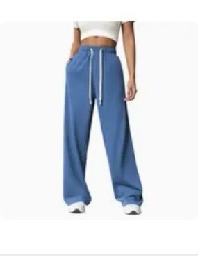 New - Wide Leg Drawstring Pants in Blue